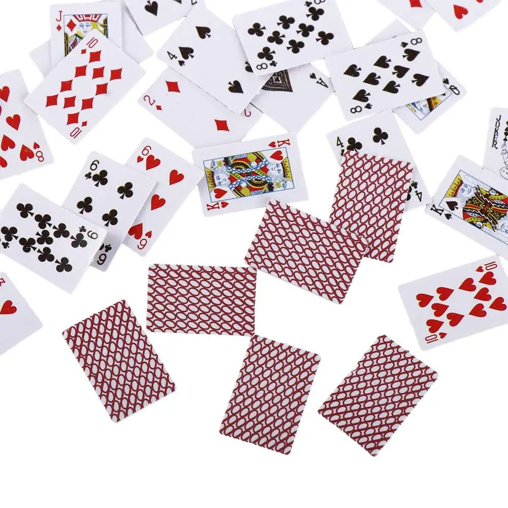 

1set Cute 1:12 Miniature Games Poker Mini Playing Cards Miniature For Dolls Accessory Home Decoration 16x11mm Random Color