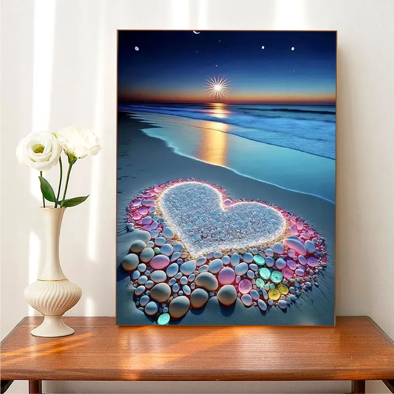 

5D Color Diamond Art Romantic Love Beach Painting Adult Color Diamond Handmade Diamond Painting Home Decoration Style D
