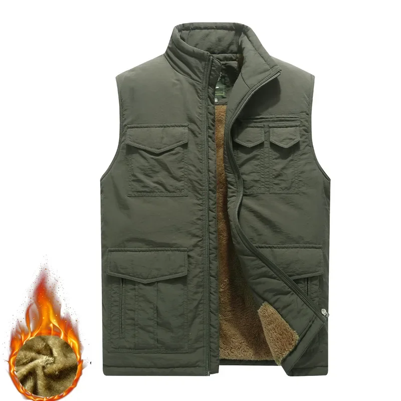 Men Autumn Winter Thick Warm Fleece Vest Sleeveless Jacket Casual Waistcoat Fishing Jacket Windbreak Man Clothes Plus Size M-8XL