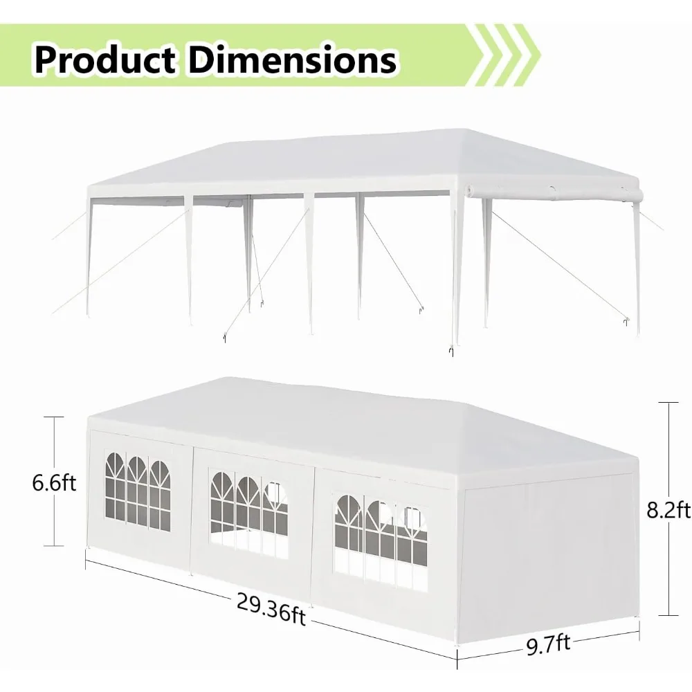 Party Tent Thickened Steel Tube 8 Removable Sidewalls Stakes Ropes Heavy Duty Event Tents Parties