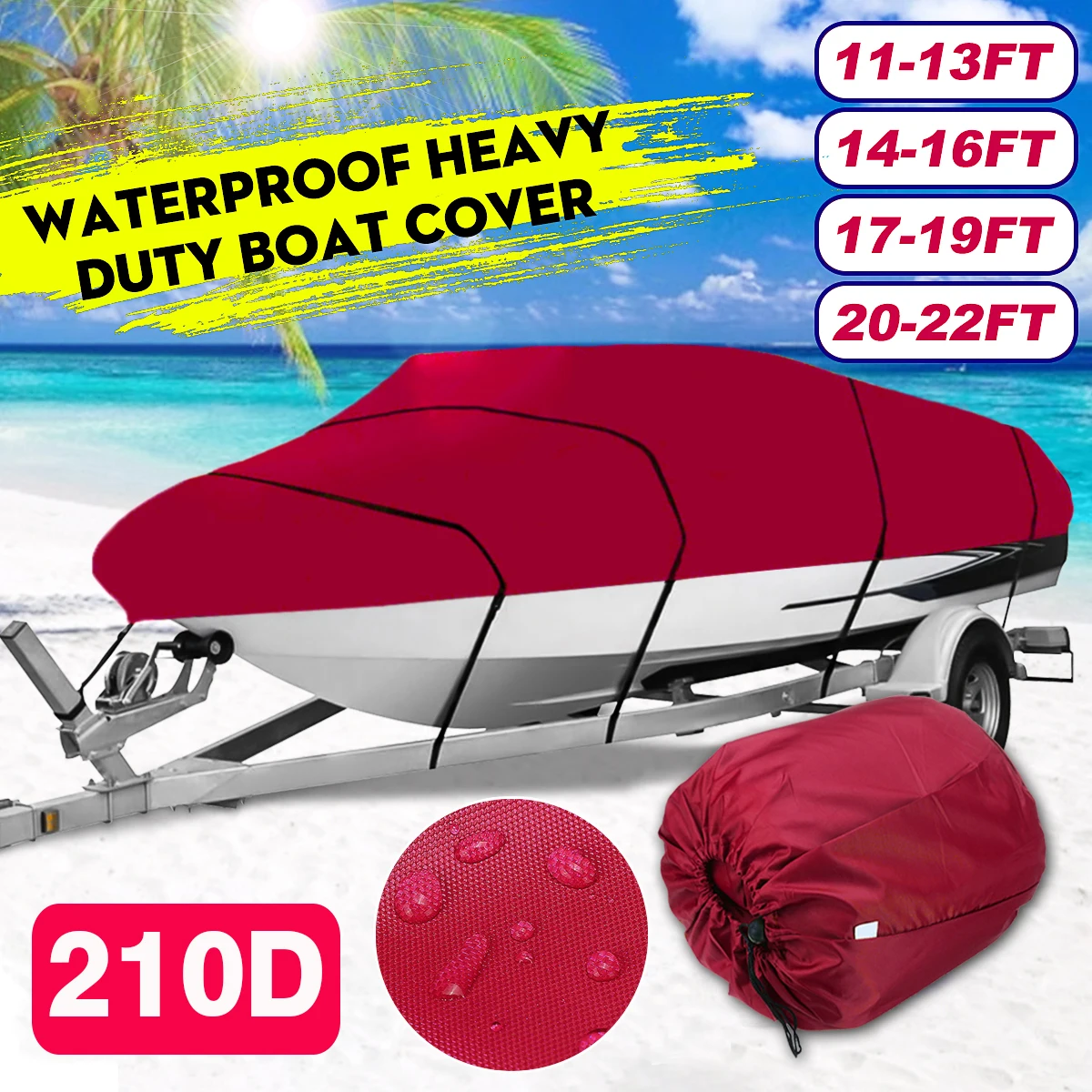 

210D Yacht Boat Cover 11- 22FT Barco Boat Cover Anti-UV Waterproof Heavy Duty Marine Trailerable Canvas Boat Accessories
