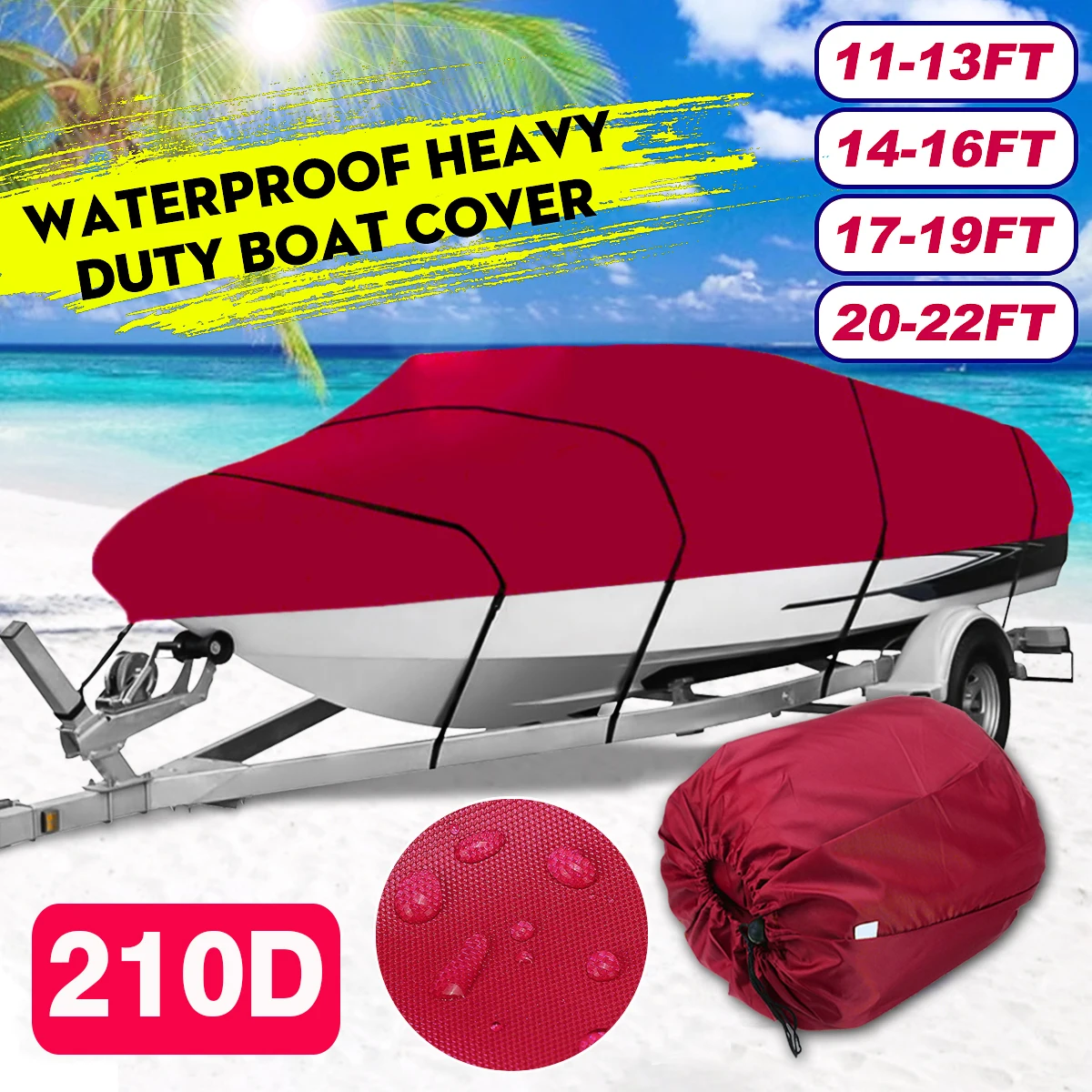 210D Yacht Boat Cover 11- 22FT Anti-UV Waterproof Heavy Duty Marine Trailerable Canvas Accessories