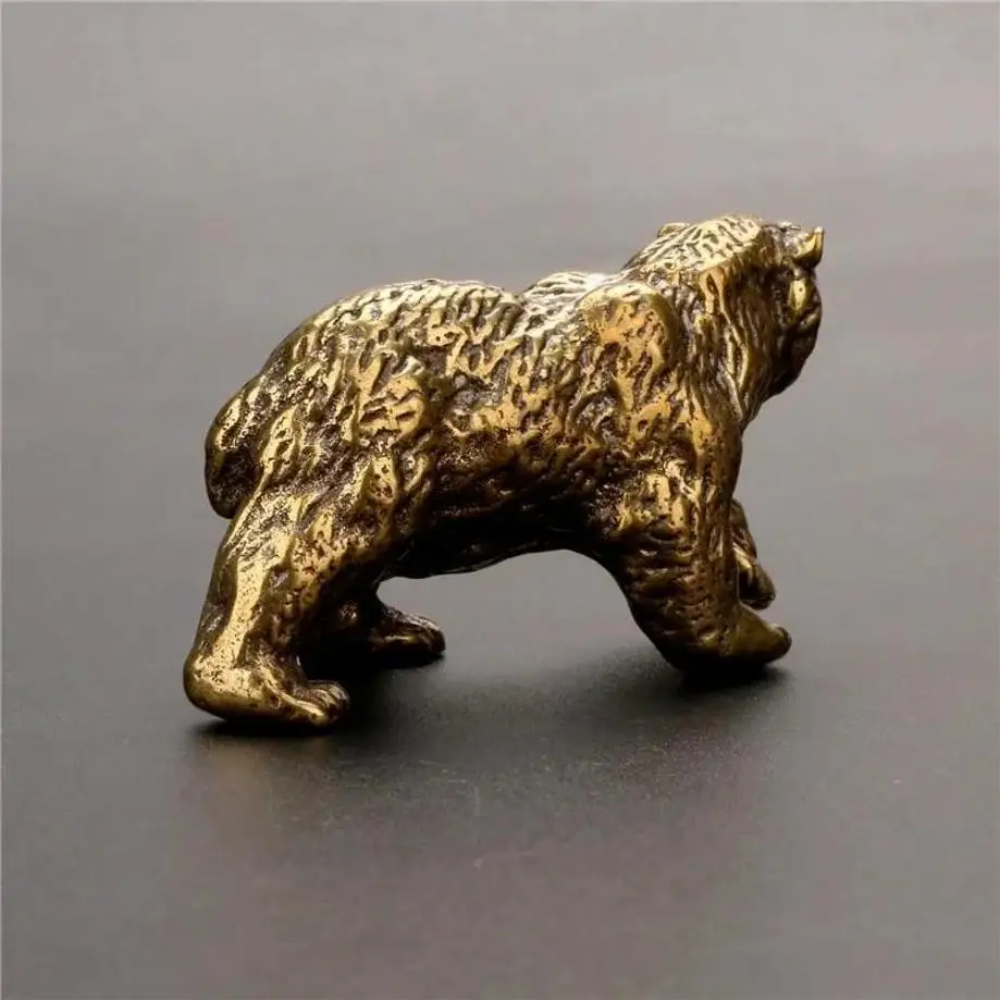 1 Pcs Brown Bear Statue Ornament Solid Brass Polar Animal Figurine Miniatures Tea Table Pet Desk Decors Accessories Crafts