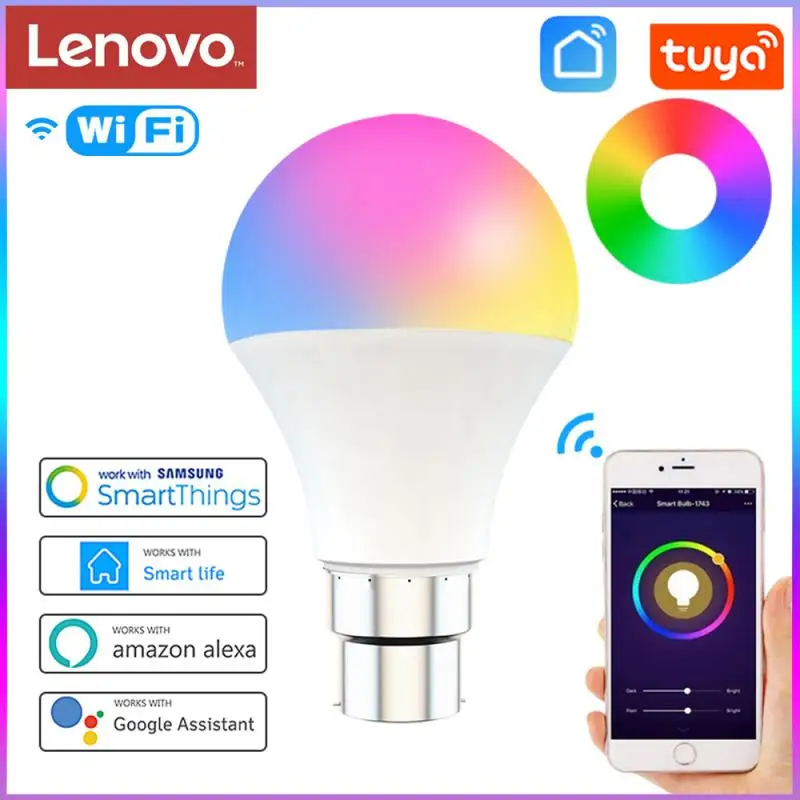 Lenovo Tuya WiFi E27 B22 Smart Dimmable Bulb RGBCW 100 240V LED Light