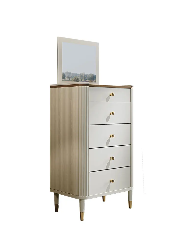 

Nordic Light Luxury Solid Wood Chest of Drawers Modern Minimalist Bedroom Dresser Locker Creative Flip with Mirror