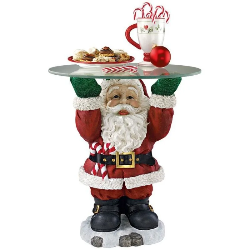 

Santa Claus Tray Santa Claus Biscuit Candy snack Gift Display Resin Sculpture Glass Top Table Christmas Home Craft Decoration