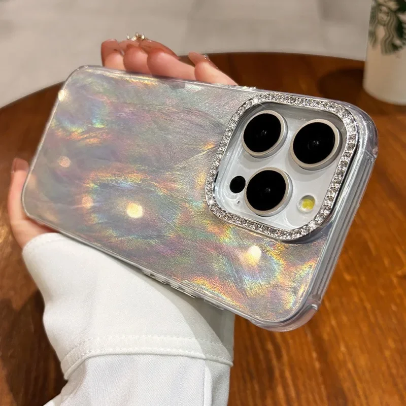 Glamorous Diamond Bling Feather Laser Aurora Shockproof Camera Case
