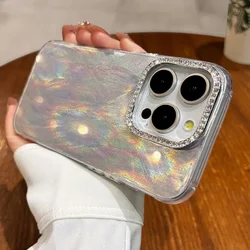 Glamorous Diamond Bling Feather Laser Aurora Shockproof Camera Case - iPhone 13 (Silver)