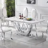 Dining Table Luxury Faux Marble Kitchen Table with Silver Mirrored Finish Stainless Steel Base,Rectangular Dining Room Table 1