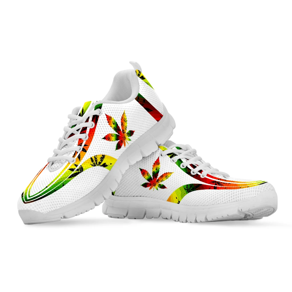 INSTANTARTS 2022 Hot Style Lace-up Mesh Sneakers Shoes for Women Fashion Weed Leaves Printed Ladies Flat Shoes Light Footwear