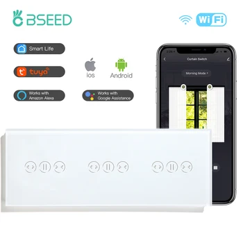 BSEED Triple Touch Wifi Curtain Switches Intelligent Wall Switch Glass Panel Smart Google Alexa Sensor Switches App Control