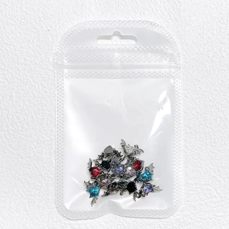 10pcs Gothic Punk Style Alloy Bat 3Heart D Nail Art Charms Spider Design For Halloween Nails Decoration Accessories