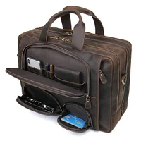17.3 Inch Laptop Briefcase Genuien Leather Laptop Bag Business Travel Tote Bags Handbags For Men Male Large Brief Case Bag Retro 1