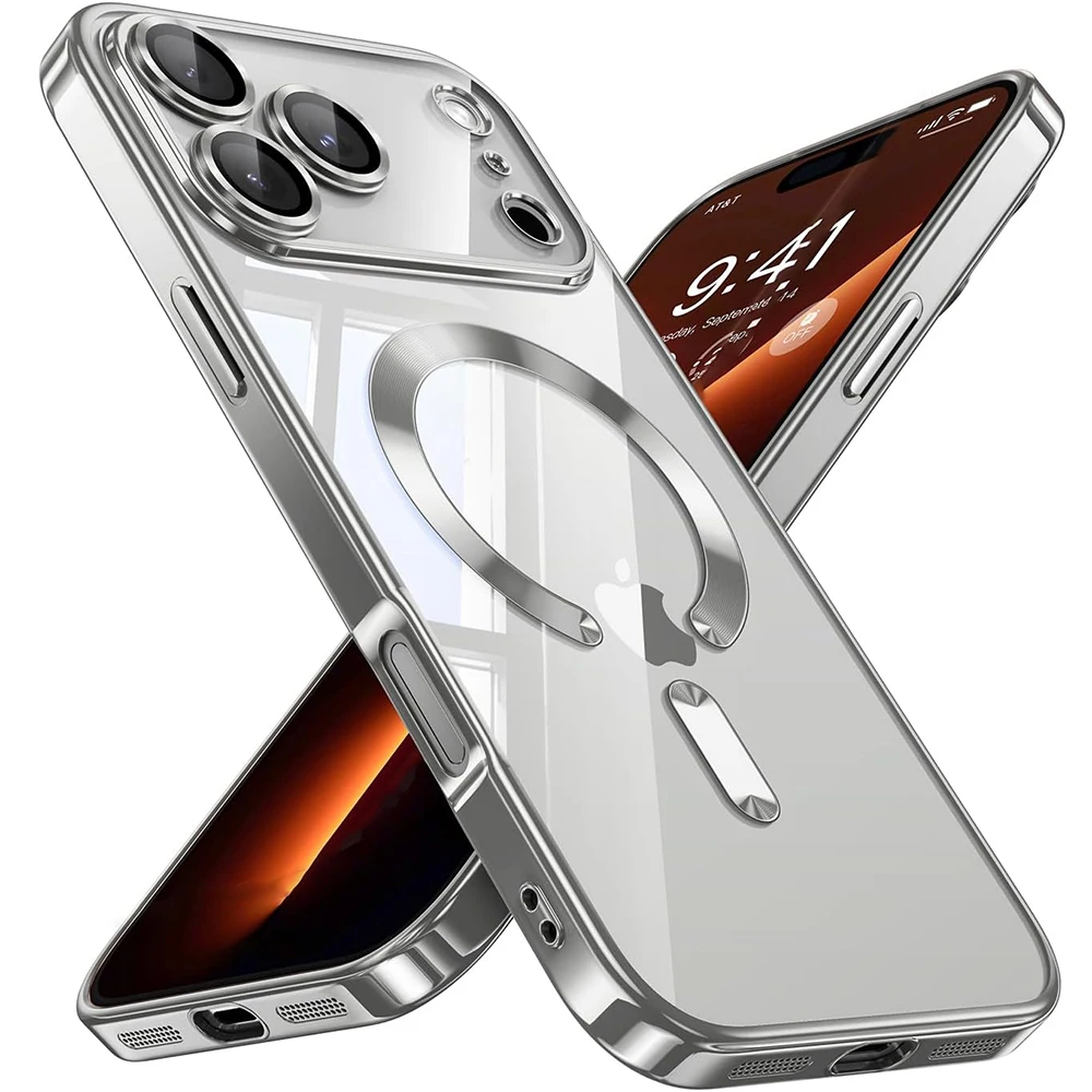 Luxury Glitter Plating Silicone Soft Case with Magnetic Wireless Charging Cover
