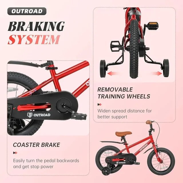 Children's 14/16/18 Inch Bike with Training Wheels and Dual Handbrakes for Ages 3-9