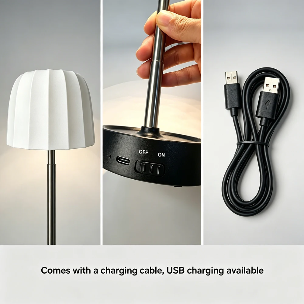 휴대용 무선 LED 테이블 램프 USB 포트, 터치 컨트롤 램프 캠핑, 침실, 파티오, 침대 옆, 야간 조명용 야외 테이블 램프