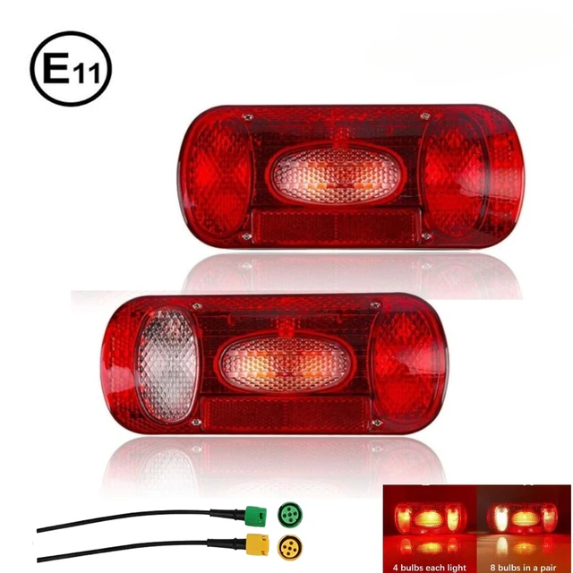 2x 12V 5 Functions Rear Tail Light Stop Brake Signal Number Plate Reflector Lamp 35cm 5 Core Cable Truck Trailer Caravan Van RV