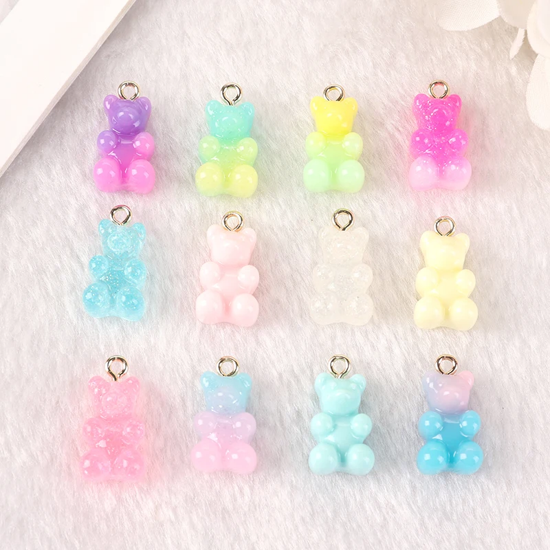 20Pcs Resin Gummy Bear Charms Flatback Necklace Keychain Pendant DIY Making