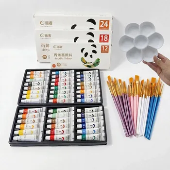 Set di Strumenti per Pittura Artistica, Include Colori Acrilici 12/18/24 Colori, 10 Pennelli e Tavolozza. Adatto per Artisti e Principianti