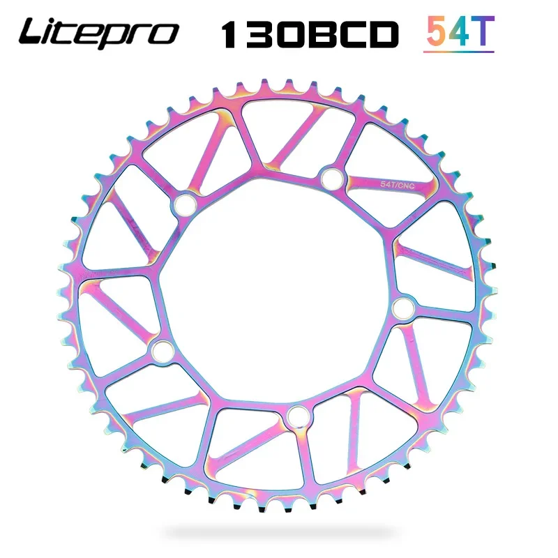 

Litepro Ultralight Bicycle Electroplating Color Chainring BCD 130mm 46/48/50/52/54/56/58T AL7075 BMX Folding Bike Chain Ring