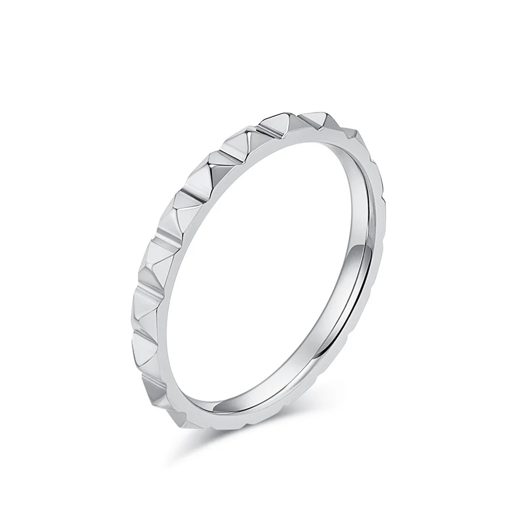 Titanium Steel Pyramid Grid Matte Pinky Ring - Geometric Adjustable Jewelry