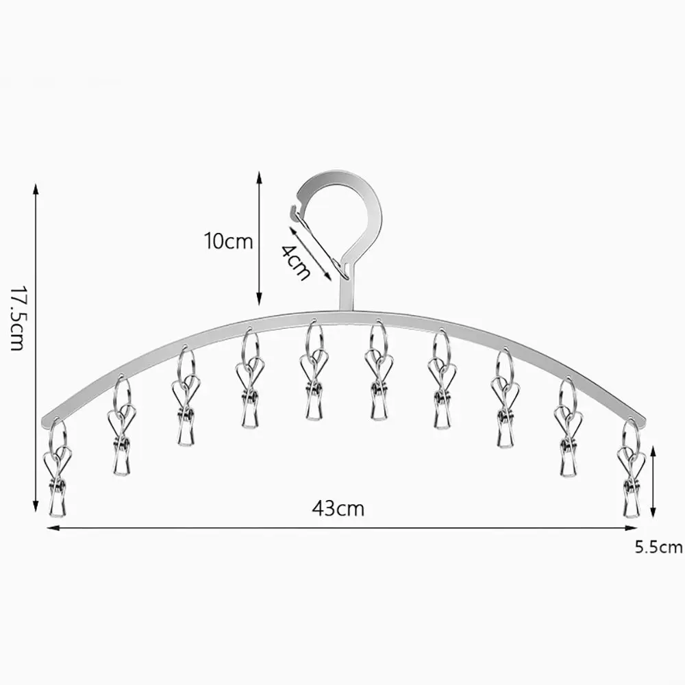 New Curved Stainless Steel Hanger Windproof Space Saving Multi Clip Hanger Flat Strip Silver Balcony Clothes Hanger Home 6