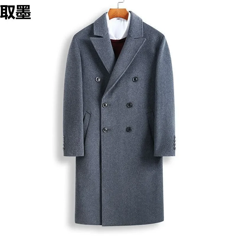 Men's Extra Long Double Row Woolen Coat Thickened For Winter Casual Scene Regular Style Other Type Trench