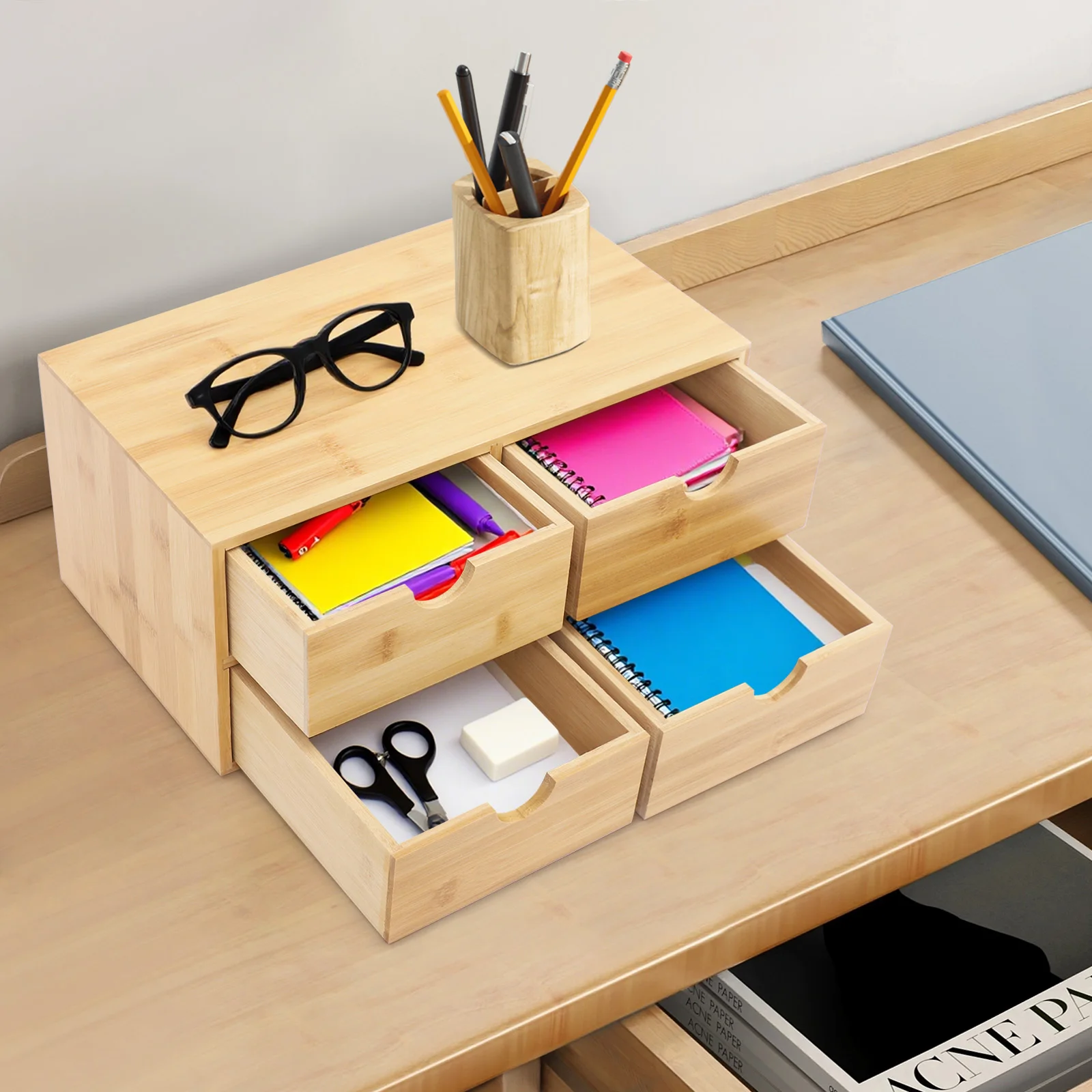 Organisateur de bureau en bambou, mini tiroir de bureau en bambou, boîte de rangement pour bureau et maison, aucun assemblage requis S5467d1b44f02454b80a2e2aea3c53bd54
