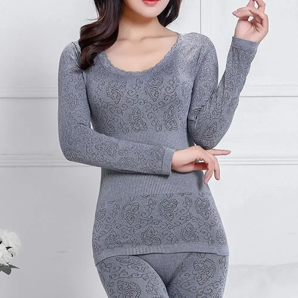 

Antibacterial Seamless Clothes Ladies Intimates Lace Thermal Underwear Print Selfheat Warm Women Winter Sexy Elastic Shaped Sets