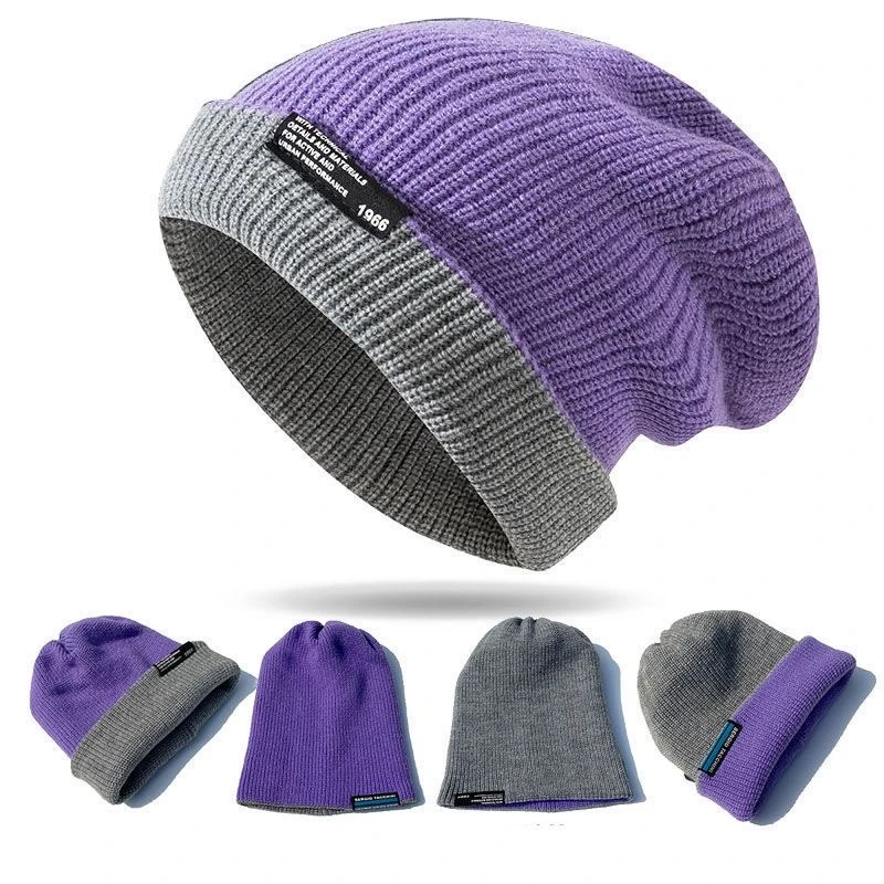 Bonnet en maille unisexe bicolore style k-pop slouchy_voghion.com