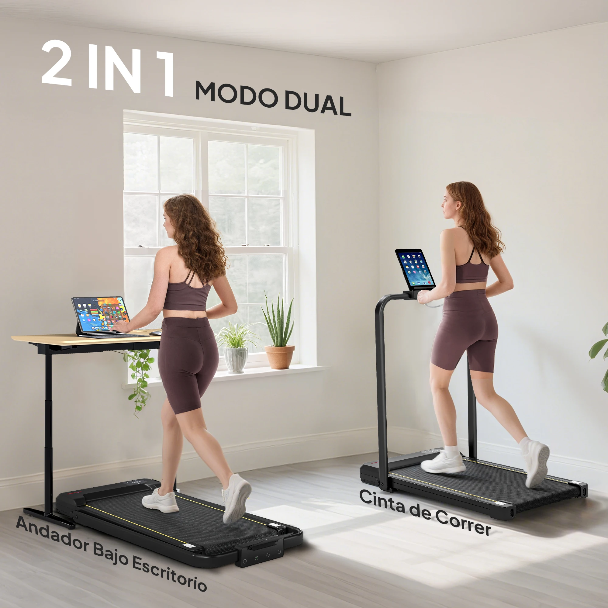 Tapis roulant pieghevole Sportnow 7% inclinato, tapis roulant elettrico da passeggio per la casa 2 in 1 sotto la scrivania con 2,0 CV, 6 - immagine 5