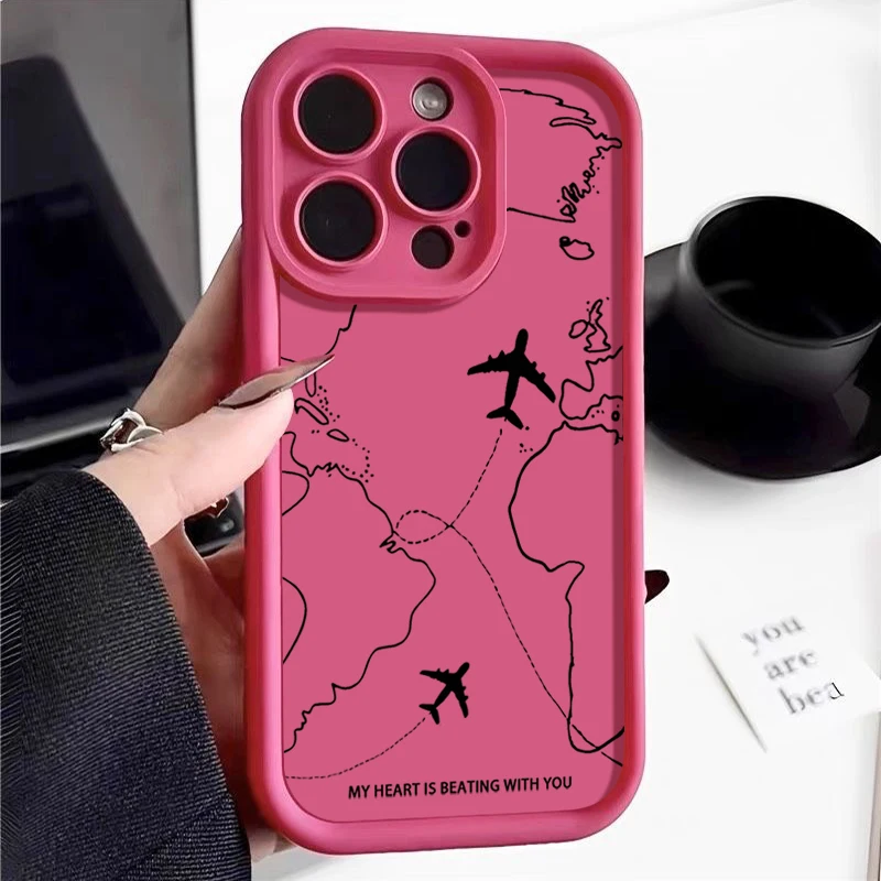 Airplane Route Pattern Shockproof Soft Silicone Phone Case Cover