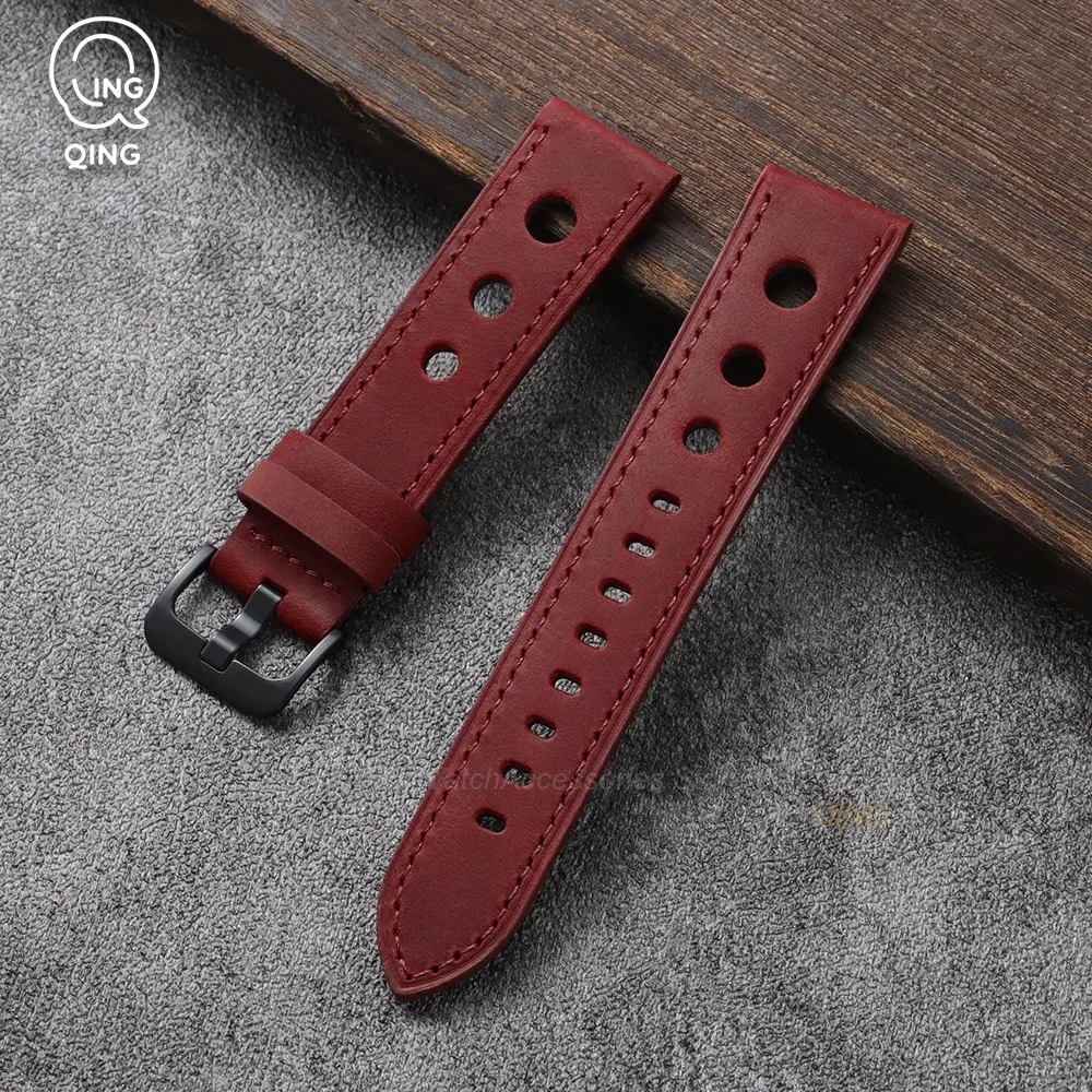 Vintage Matte Leather Watchband with Black Needle Buckle