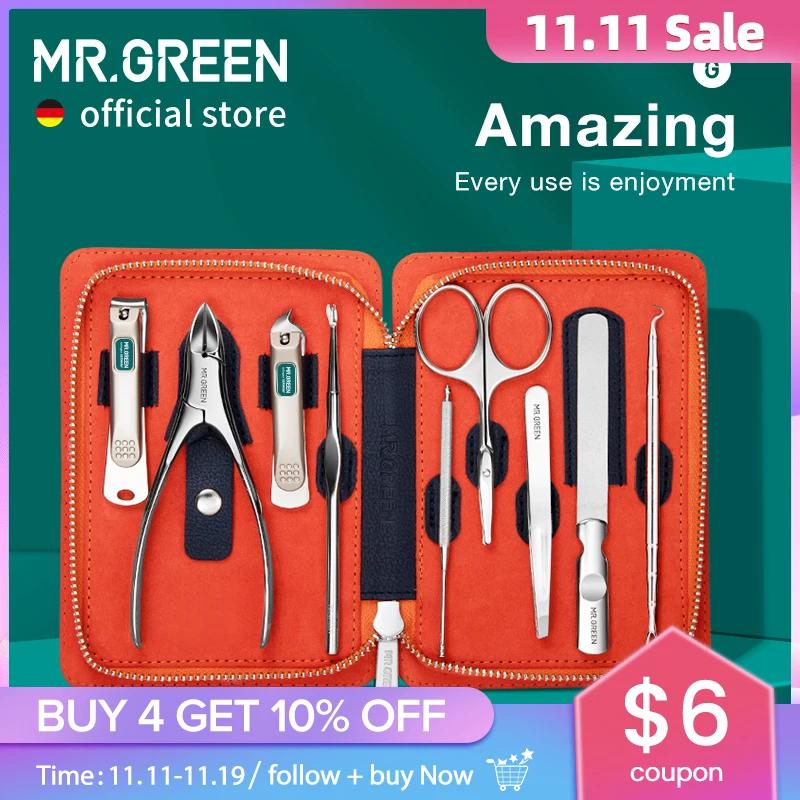 MR.GREEN zestaw do Manicure 9 w 1. profesjonalny praktyczny zestaw ze skórzanym etui. Obcinacz do paznokci ze stali nierdzewnej. Narzędzie do higieny osobistej - AliExpress 66