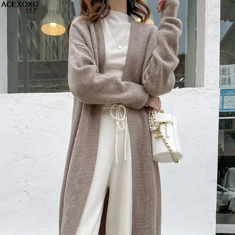 

Languid is lazy wind knitting cardigan female han edition in 2023 and long pure female color soft waxy v-neck sweater coat