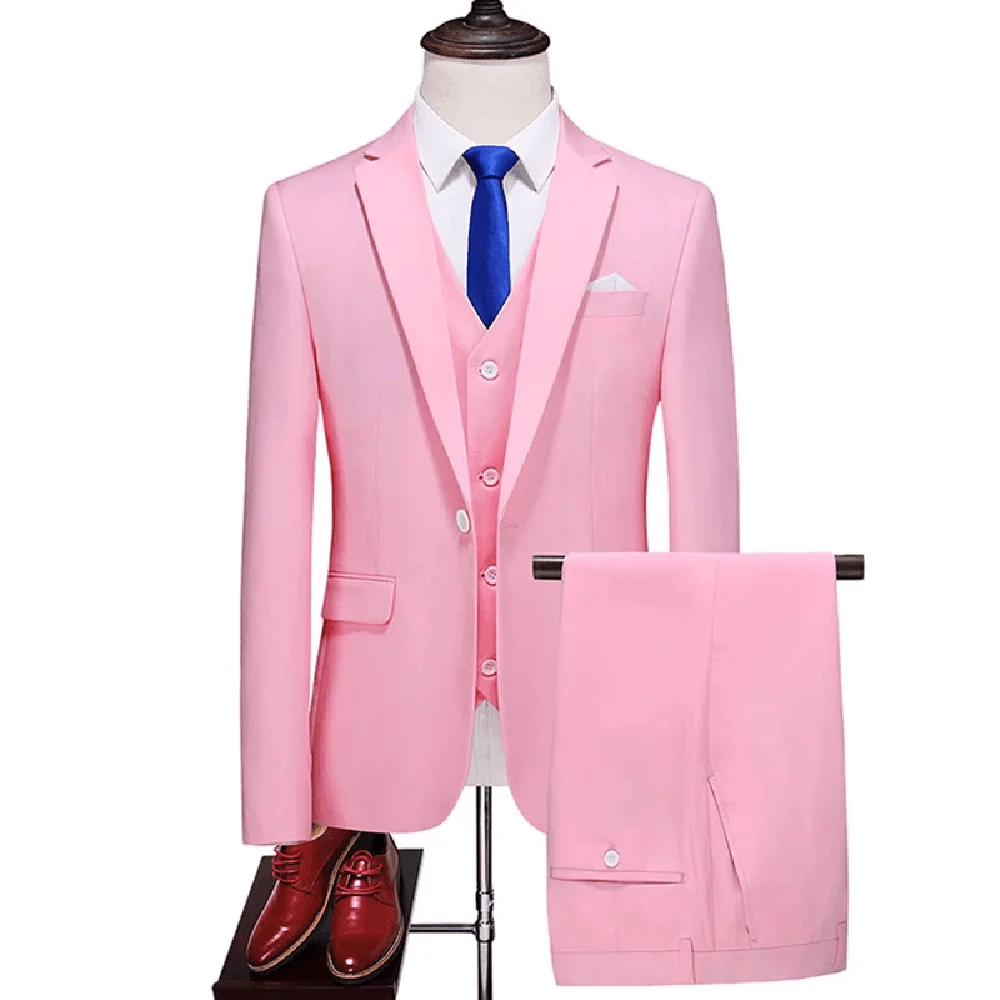 New Men Suits Sky Blue Notch Lapel One Button Linen Blazer Fashion and Elegant Suits for Men Business Wedding Slim 3 Piece