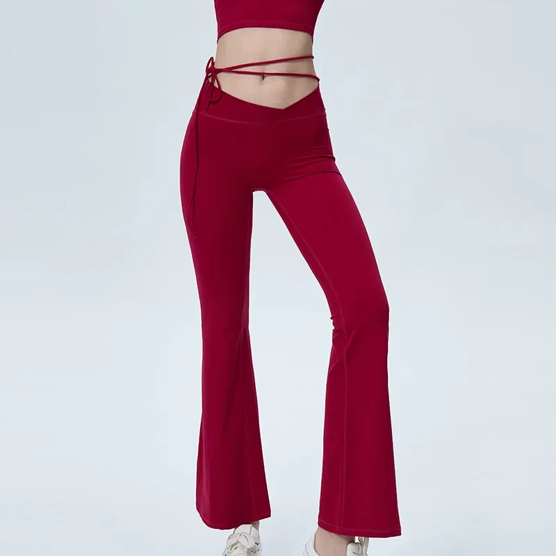 Versatile Bell-Bottom Sweatpants European And American Naked Feeling Yoga Pants Small Heart Machine Tied Peach Booty Lifting Pan