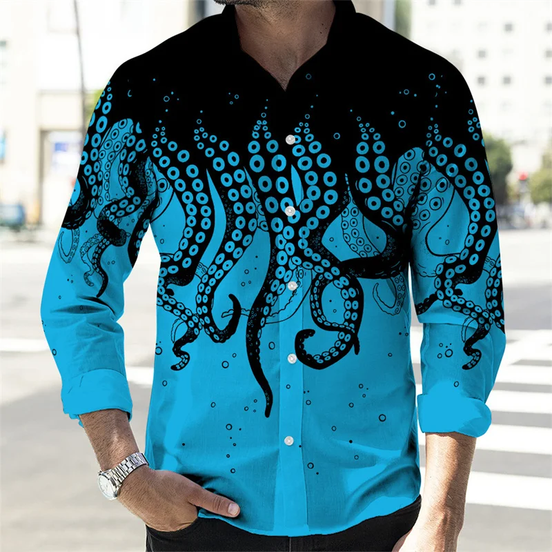 thumbnail image 1 of Camisa de hombre de 11 colores, otoño e invierno 2024, ropa de gran tamaño, camisa de manga larga con estampado 3D de pulpo, blusas casuales holgadas de moda, 1 of 4