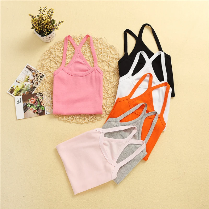 Child Tank Top Boys Girls Summer Undershirt Cotton Solid Color girls tank tops