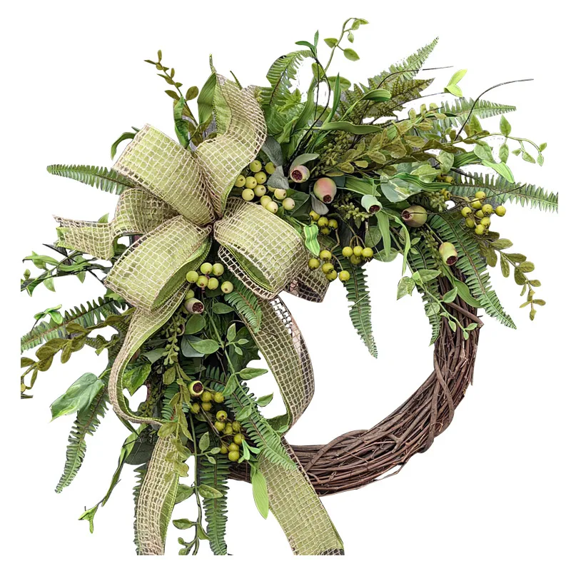 

Christmas Wreath Pastoral Garland Farmhouse Mung Bean Pod Rattan Ring Wall Front Door Hanging Decoration Wreath for Home Decor