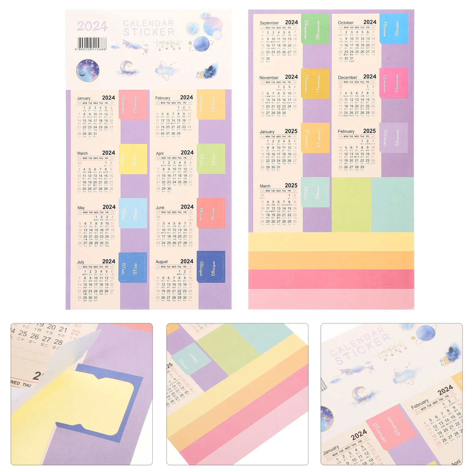 

10 Sets Index Sticker 2024 Full Year Calendar Label 4pcs/set Office Nail Stickers Planner Tabs