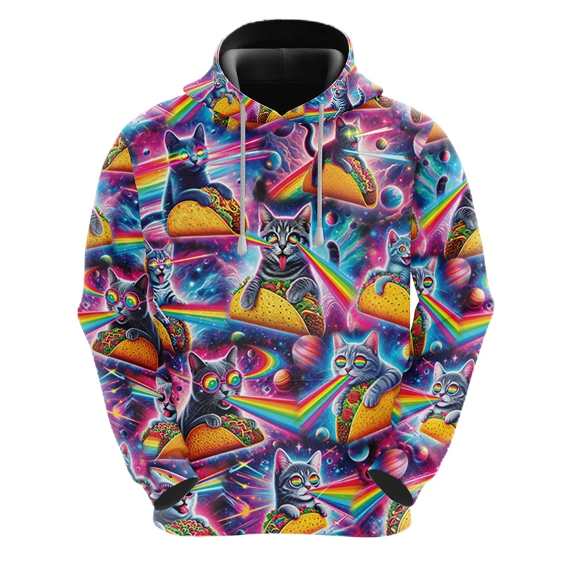 thumbnail image 1 of Sudadera con capucha con estampado 3D de gato arcoíris y galaxia para hombre, ropa con diseño de dibujos animados, sudaderas de gatos, ropa de calle masculina de hip hop, sudadera con capucha con taco, 1 of 5