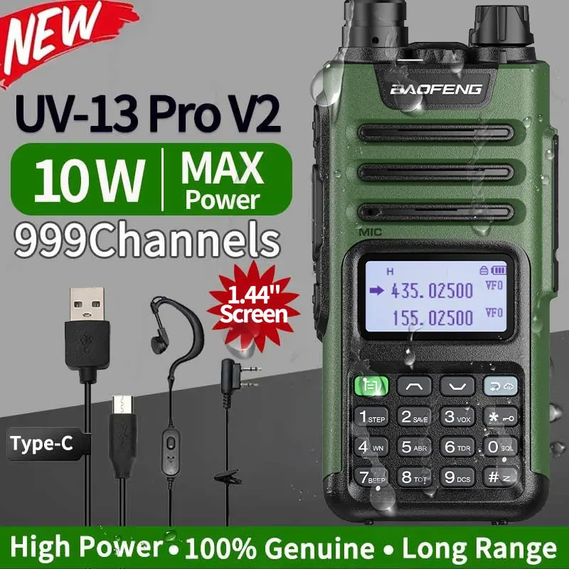 Baofeng Uv13 Pro V2 10W Dual Band High Power Cb Radio Typec Charger 16Km Long Range Ham Radio Walkie Talkie Uv-5R Radio Bidirezionale