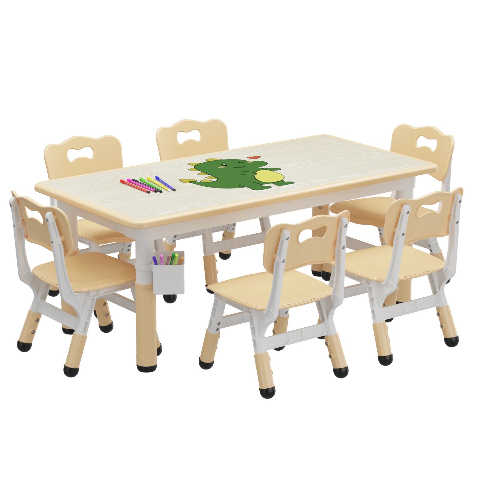 Kindertisch und 6-Stühle-Set, höhenverstellbarer Kleinkindtisch und Stühle-Set mit abwischbarer Oberfläche für den Heimgebrauch in Klassenzimmer – Detail 16