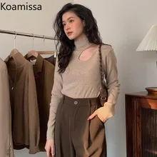 

Koamissa Women Knitwear Pullover Fashion Office Lady Slim Stretchy Solid Sweater Chic Korean Hole Soft Cozy Jumper Dropshipping