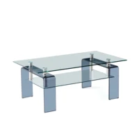 Table basse en verre trempé transparent avec pieds en verre gris pour votre salon. 4