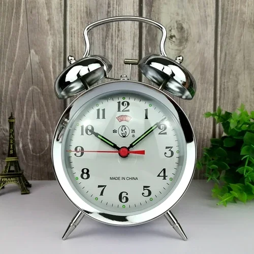 Metal Mechanical Alarm Clock Clockwork Vintage Bedside Table Clock