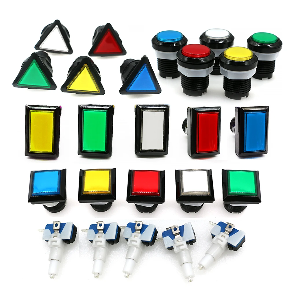 Arcade Game Push Button 12V Led Bulb Square Round Rectangular Triangle With 24mm Screw For Pinball Parts Swing Machine DIY