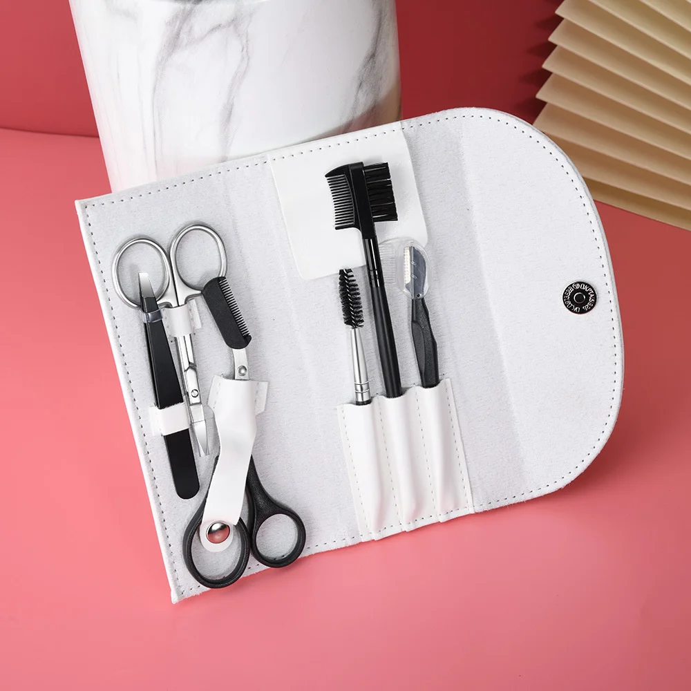 Men's Stainless Steel Eyebrow Trimming Clip 5-piece Set Beginner Eyebrow Trimming Knife Scissors Eyelash Comb Set Makeup Tool 4