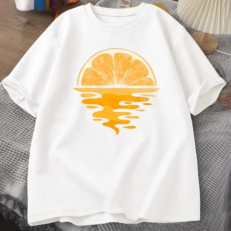 Orange Fruit Graphic T-Shirt - Casual Unisex Short Sleeve Aesthetic Vintage Streetwear